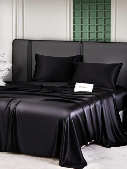 Set da 4 pezzi in seta 25Momme: lenzuolo sopra + lenzuolo con angoli + 2 federe