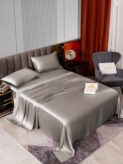 Set da 4 pezzi in seta 22Momme: lenzuolo sopra + lenzuolo con angoli + 2 federe