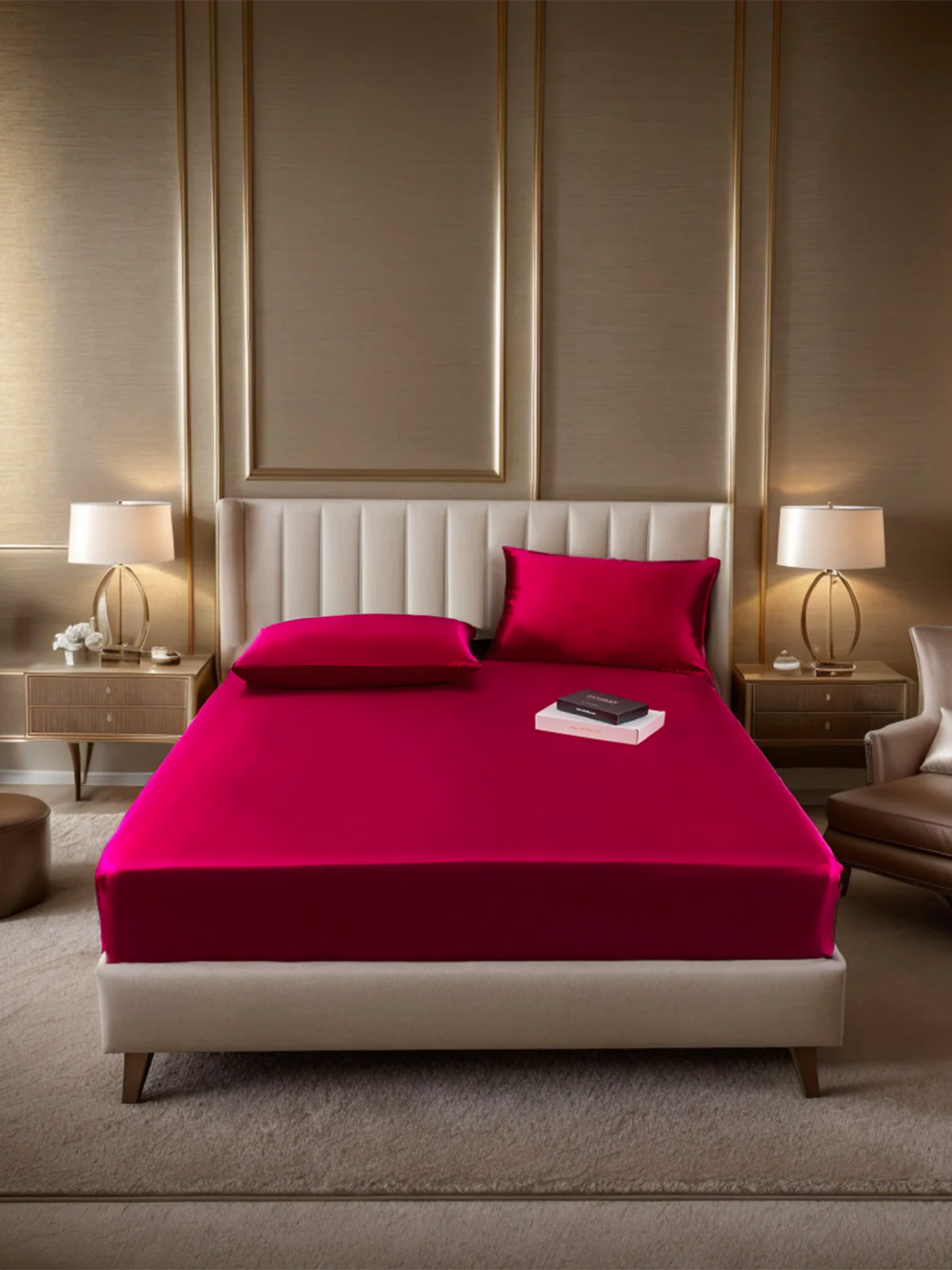 Set da 3 pezzi in seta 19Momme: lenzuolo con angoli + 2 federe