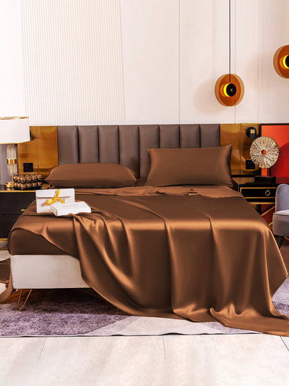 Set di seta 19Momme da 4 pezzi: lenzuolo sopra + lenzuolo con angoli + 2 federe