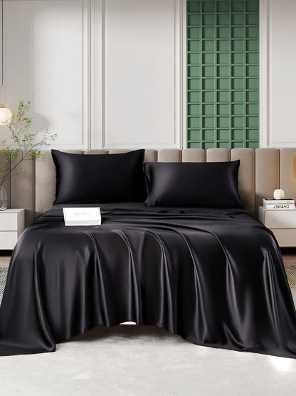 Set da 4 pezzi in seta 25Momme: lenzuolo sopra + lenzuolo con angoli + 2 federe