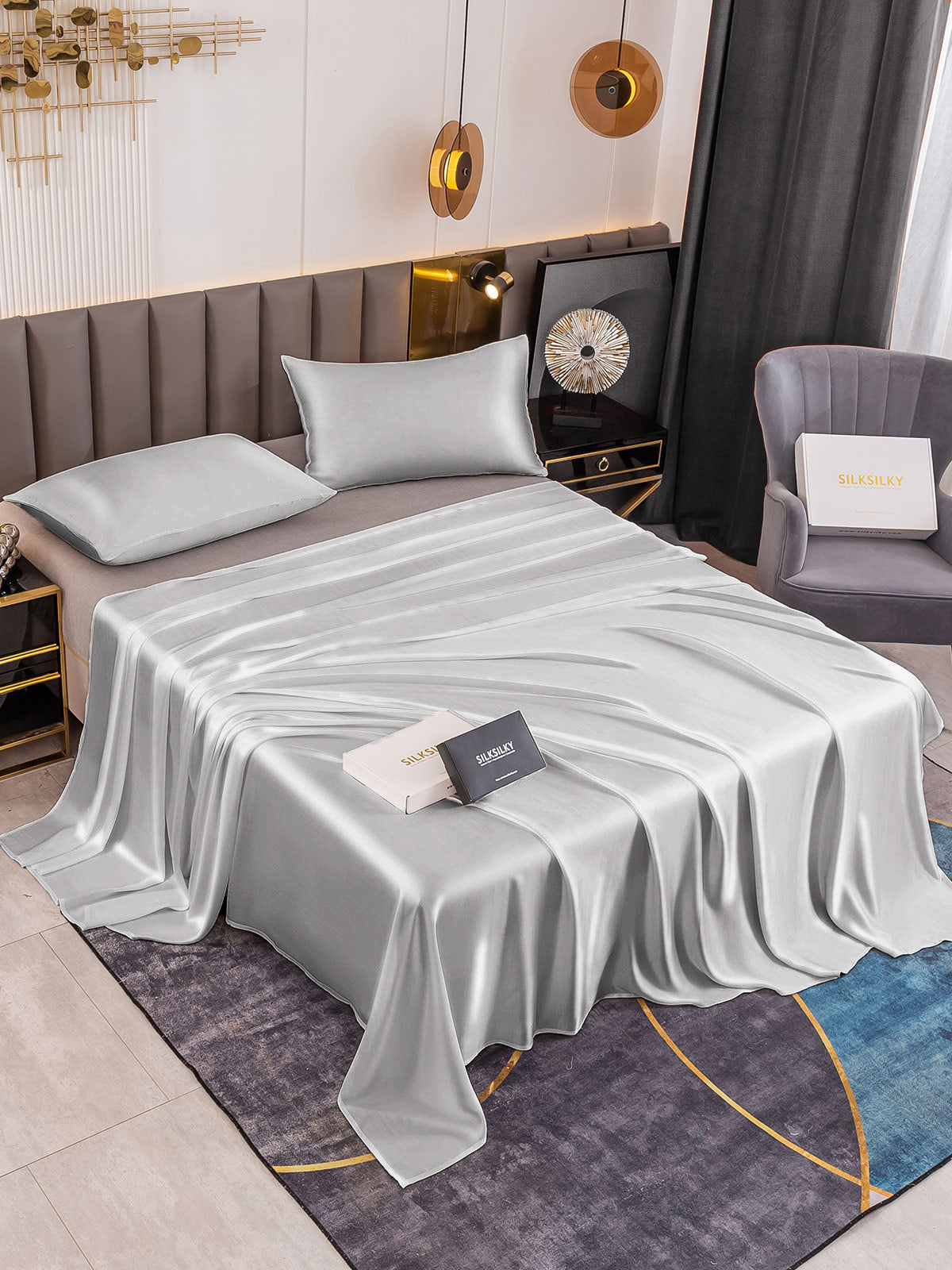 Set in seta da 3 pezzi 19Momme: lenzuolo sopra + 2 federe