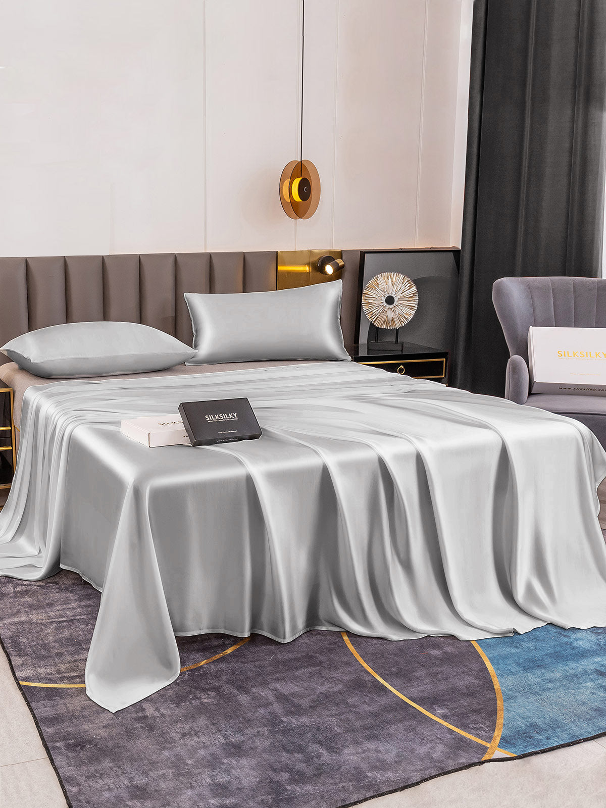 Set in seta da 3 pezzi 19Momme: lenzuolo sopra + 2 federe