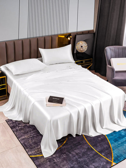 Set da 4 pezzi in seta 22Momme: lenzuolo sopra + lenzuolo con angoli + 2 federe