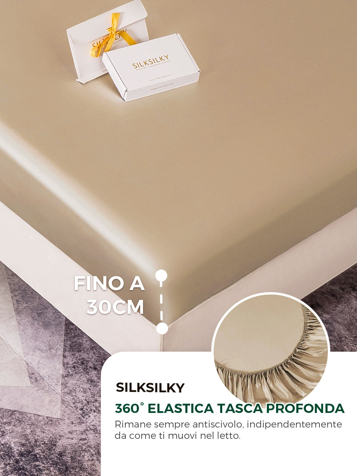 Set di seta 19Momme da 4 pezzi: lenzuolo sopra + lenzuolo con angoli + 2 federe