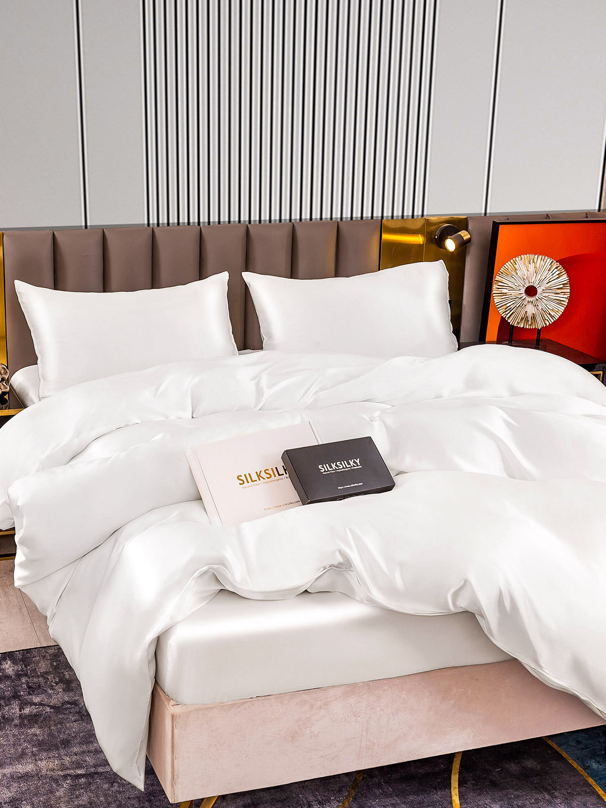 Set di seta 22Momme da 4 pezzi: copripiumino + lenzuolo con angoli + 2 federe