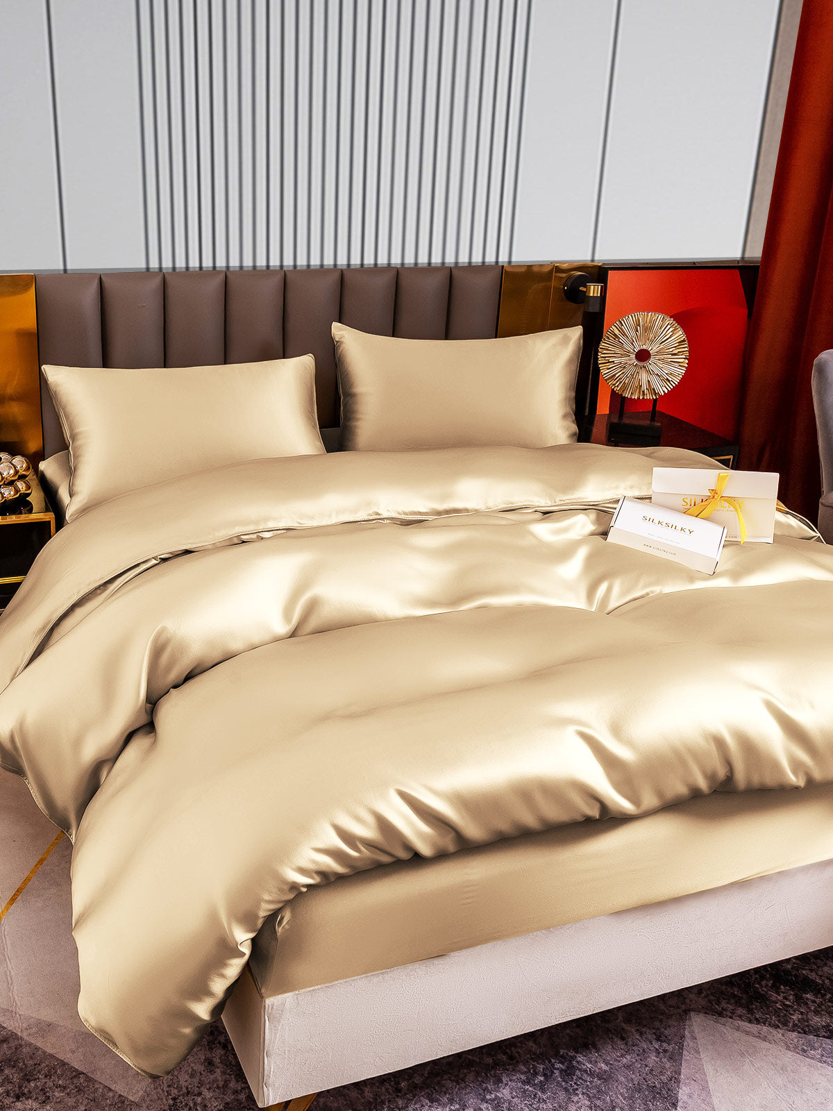 Set di seta 22Momme da 4 pezzi: copripiumino + lenzuolo con angoli + 2 federe