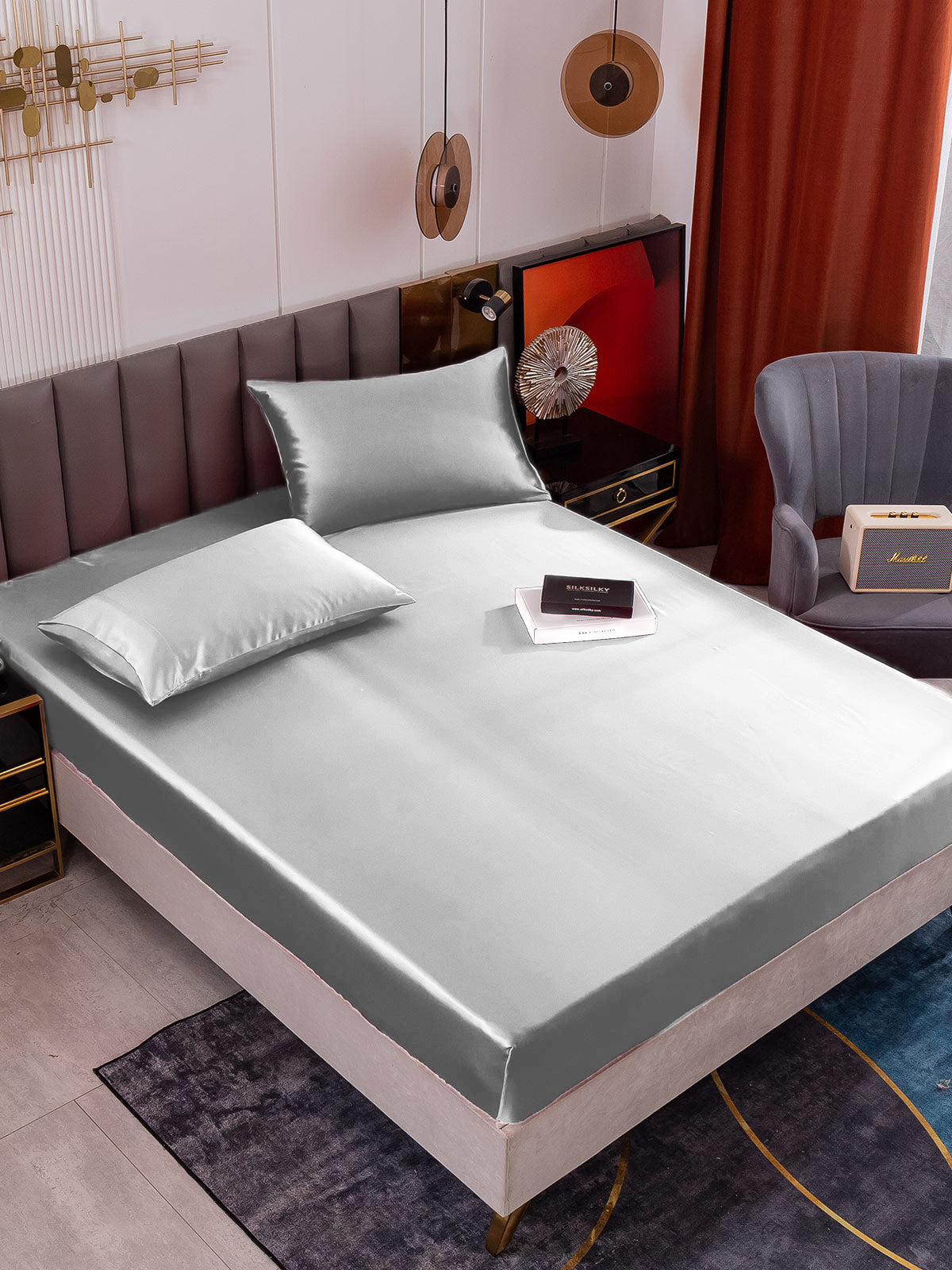 Set da 3 pezzi in seta 19Momme: lenzuolo con angoli + 2 federe