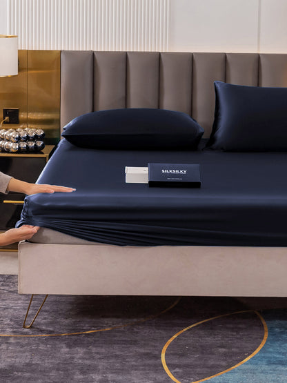 Set da 3 pezzi in seta 19Momme: lenzuolo con angoli + 2 federe