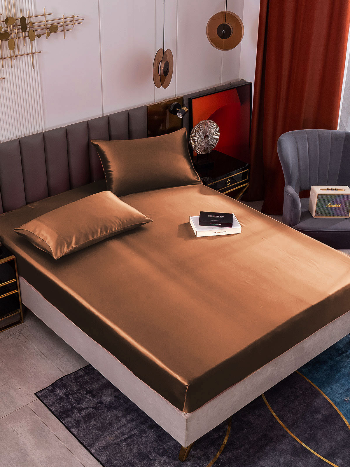 Set da 3 pezzi in seta 19Momme: lenzuolo con angoli + 2 federe