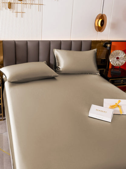 Set da 3 pezzi in seta 19Momme: lenzuolo con angoli + 2 federe