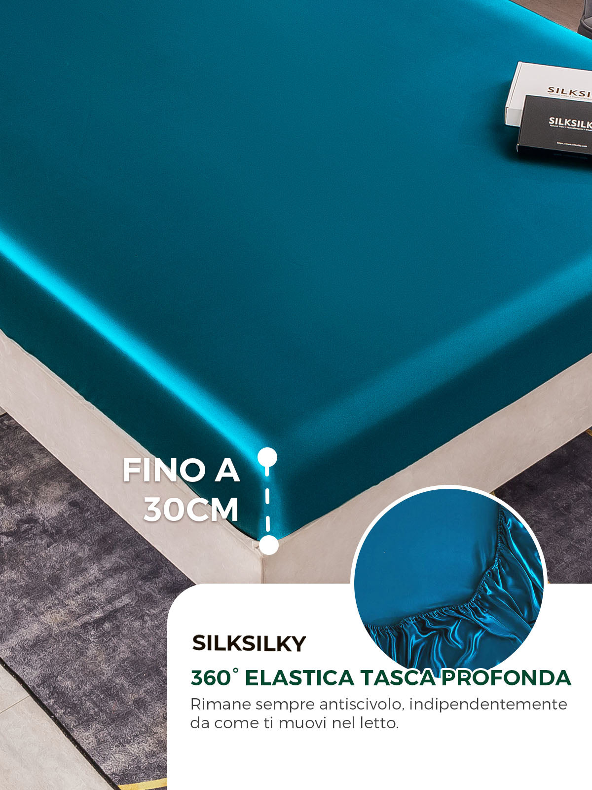 Set in seta da 3 pezzi 25Momme: lenzuolo con angoli + 2 federe