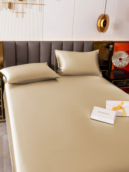 Set da 3 pezzi in seta 19Momme: lenzuolo con angoli + 2 federe