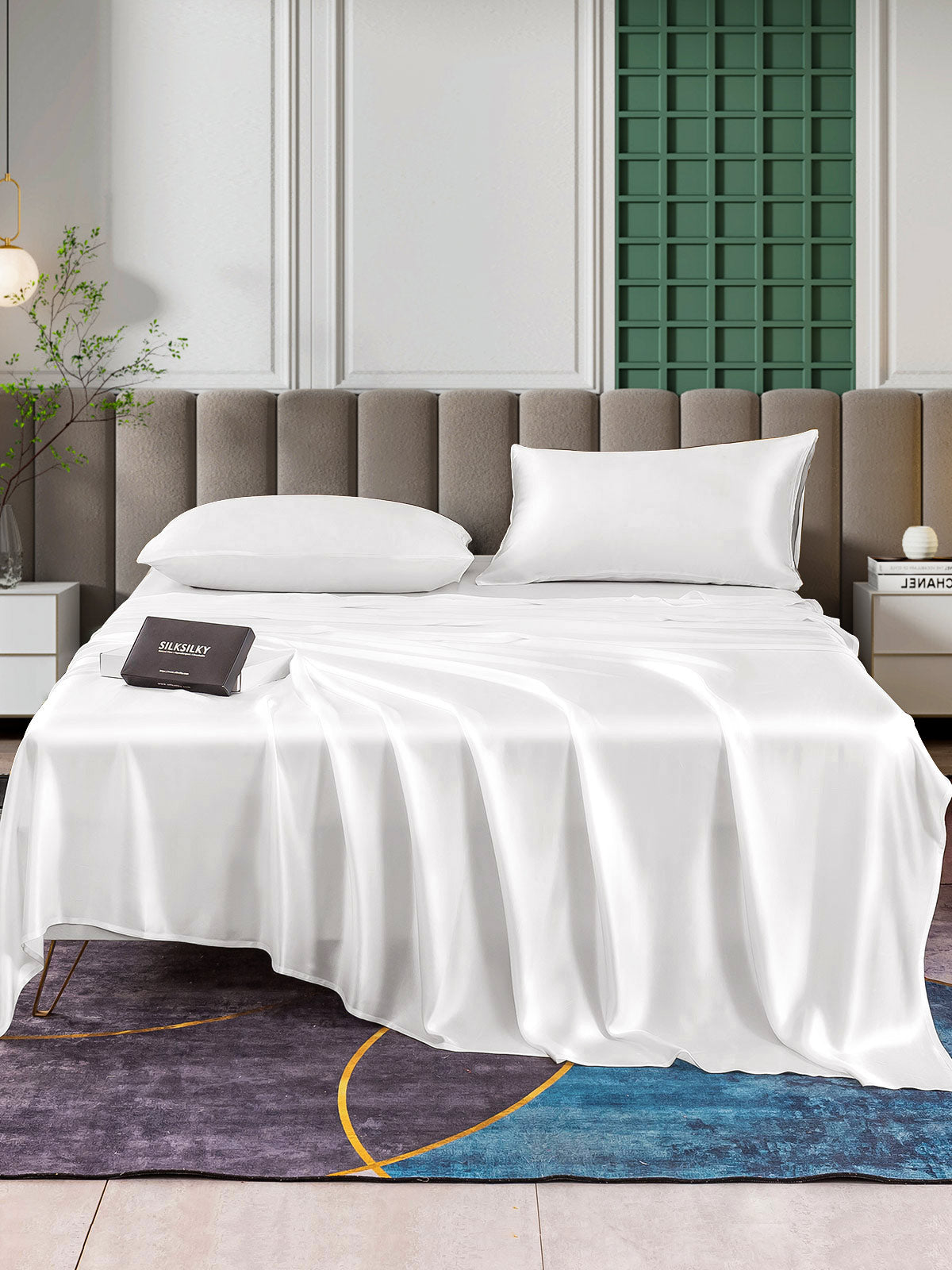 Set da 4 pezzi in seta 25Momme: lenzuolo sopra + lenzuolo con angoli + 2 federe