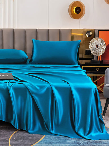 Set di seta 19Momme da 4 pezzi: lenzuolo sopra + lenzuolo con angoli + 2 federe