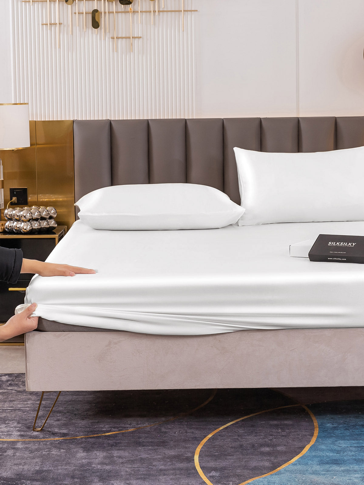 Set da 3 pezzi in seta 19Momme: lenzuolo con angoli + 2 federe