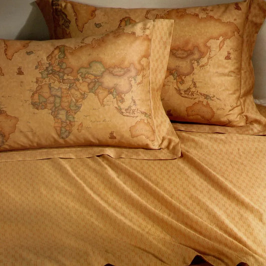 Completo Lenzuola Matrimoniale in Raso di Cotone Geo