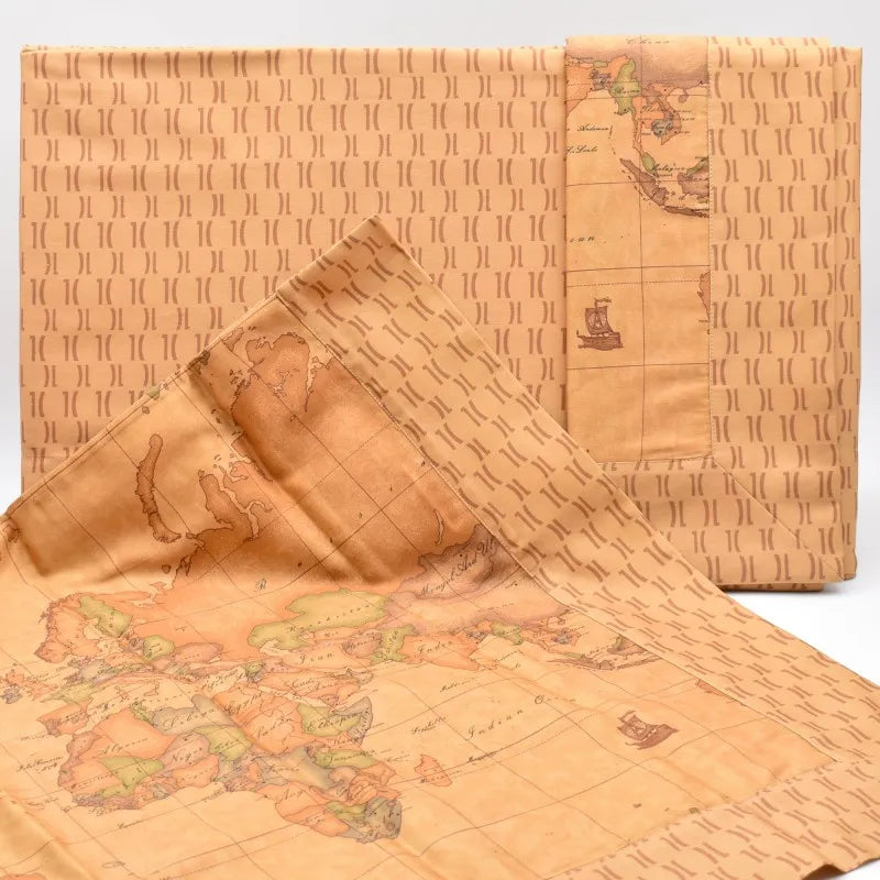 Completo Lenzuola Matrimoniale in Raso di Cotone Geo